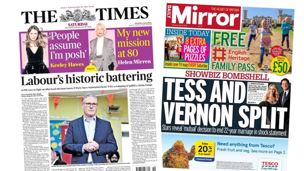 UK Papers Highlight Labour's Election Losses, Celebrity Split